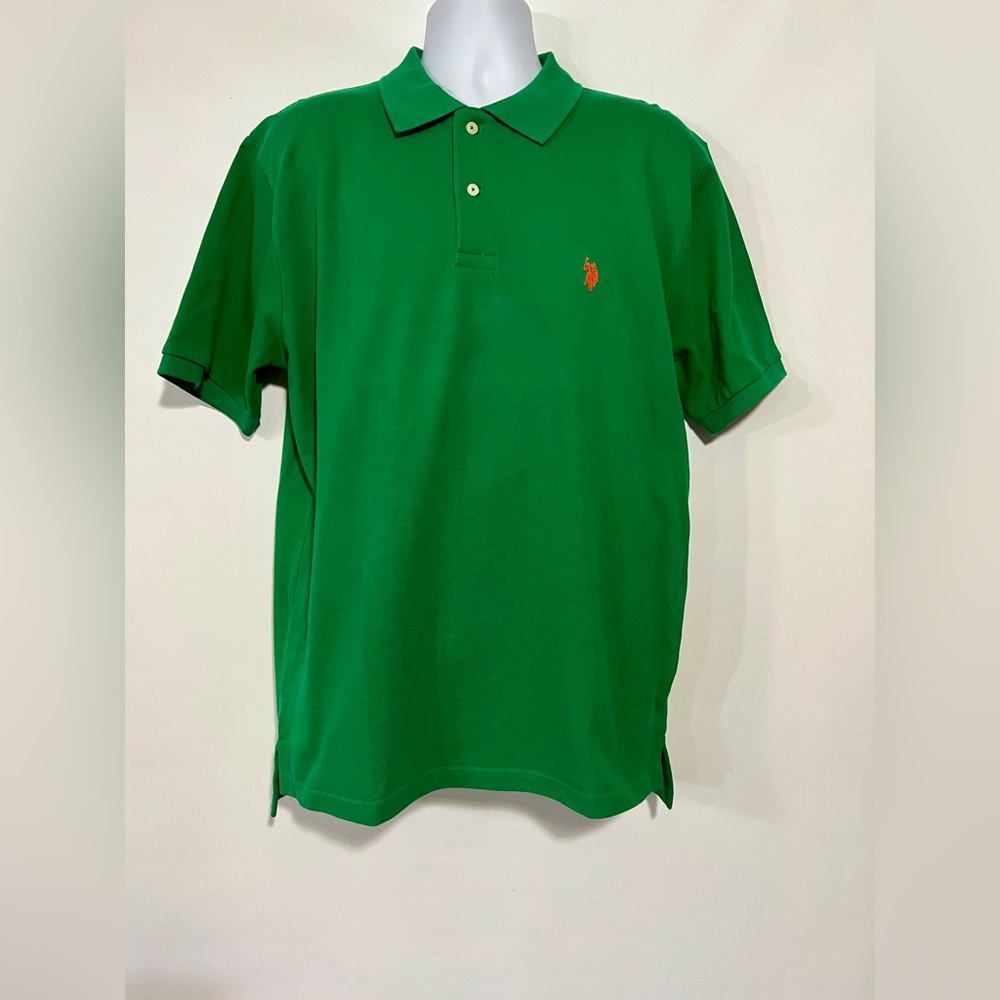 Vintage Green U.S. Polo Association Men's Polo Shirt Large Embroidered Red Logo